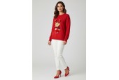 Pull de Noël Femme Rouge – Motif Renne Brodé 3D avec Pompons Pull de Noël Femme Rouge – Motif Renne Brodé 3D avec Pompons