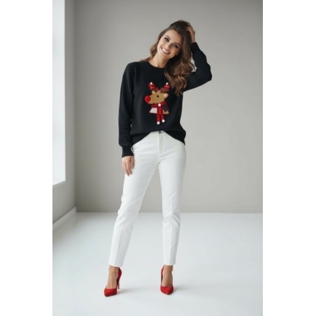 Pull de Noël Femme Noir | Motif Renne Brodé 3D – Idéal Fêtes