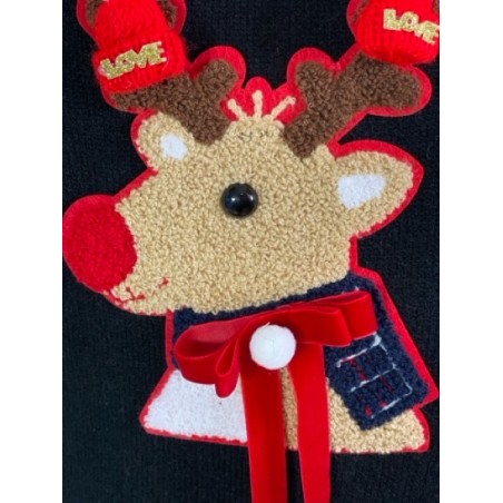 Pull de Noël Femme Noir | Motif Renne Brodé 3D – Idéal Fêtes