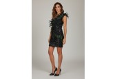 Robe courte à sequins avec véritables plumes Robe courte à sequins avec véritables plumes