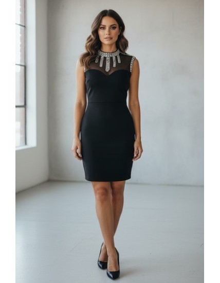 Robe courte noire ornée de cristaux – Élégance & glamour