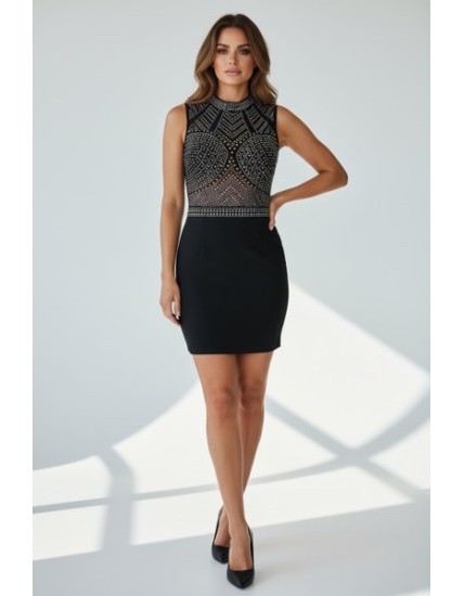 Robe Noire à Cristaux Femme – Robe de Soirée Chic & Élégante