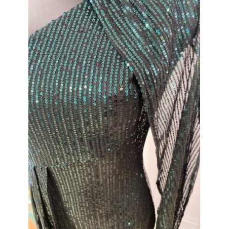 Robe de soirée vert sapin asymétrique à sequins – Robe cocktail élégante femme