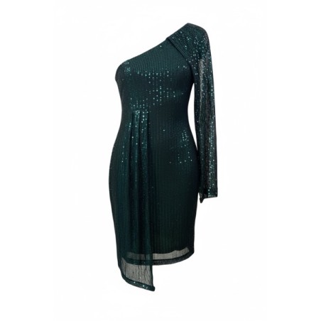 Robe de soirée vert sapin asymétrique à sequins – Robe cocktail élégante femme