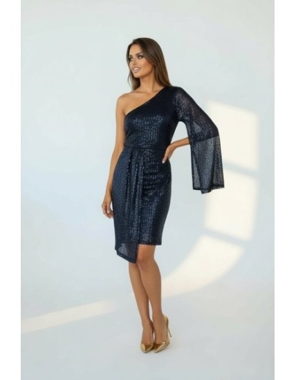 Robe cocktail noire asymétrique à sequins – Robe de soirée chic femme