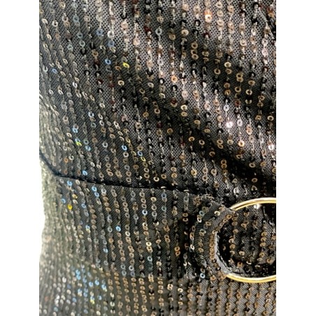Robe noire à sequins femme – Robe de soirée élégante coupe portefeuille