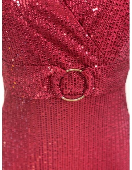 Description produit – Robe bordeaux à sequins élégante