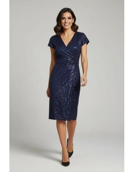 Robe bleu marine à sequins femme – Robe de soirée élégante coupe portefeuille