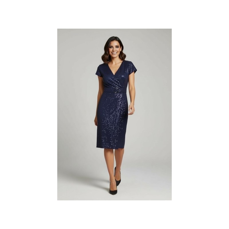 Description produit – Robe bleu marine  à sequins élégante