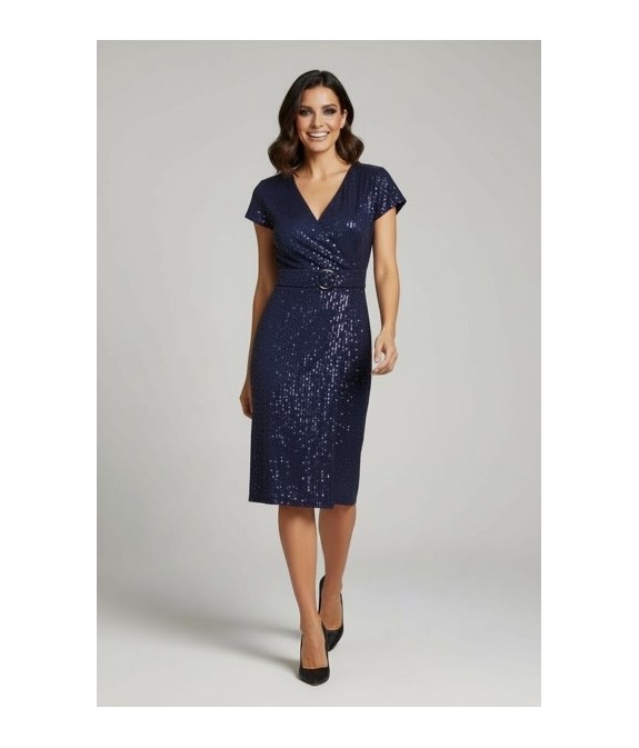 Robe bleu marine à sequins femme – Robe de soirée élégante coupe portefeuille