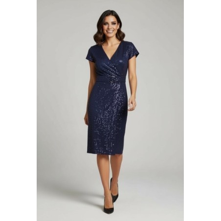 Robe bleu marine  à sequins femme – Robe de soirée élégante coupe portefeuille