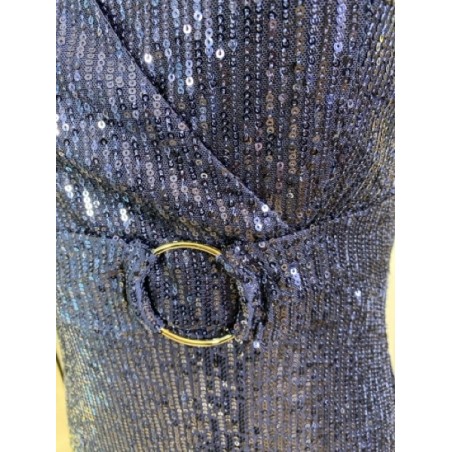 Robe bleu marine  à sequins femme – Robe de soirée élégante coupe portefeuille