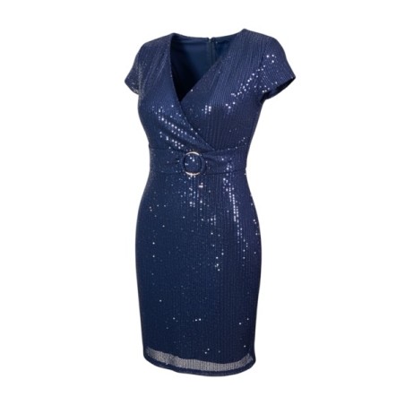 Robe bleu marine  à sequins femme – Robe de soirée élégante coupe portefeuille