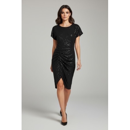 Robe noire à sequins drapée – Robe de soirée élégante et glamour