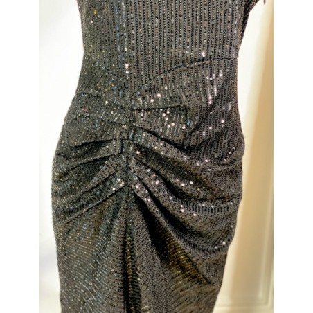 Robe noire à sequins drapée – Robe de soirée élégante et glamour