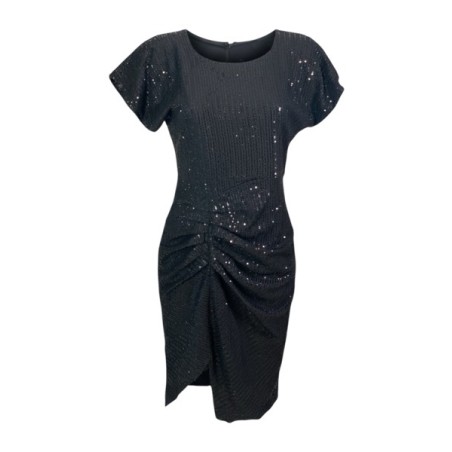 Robe noire à sequins drapée – Robe de soirée élégante et glamour