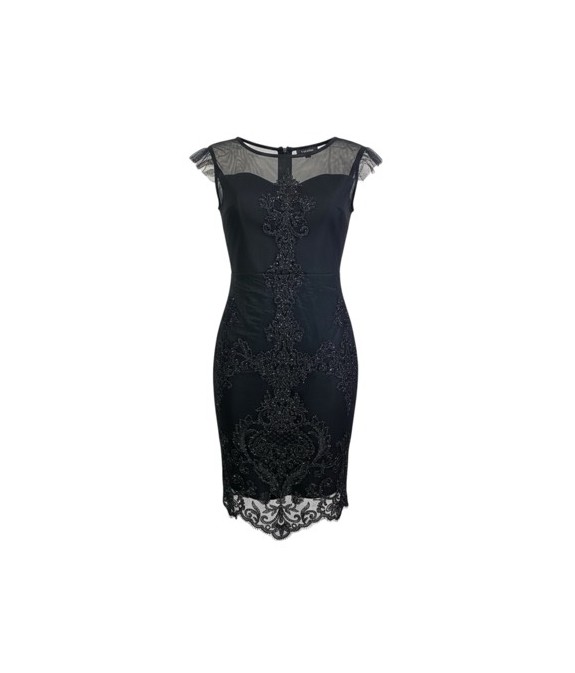 Robe fourreau noire en dentelle brodée – Élégance et raffinement intemporel