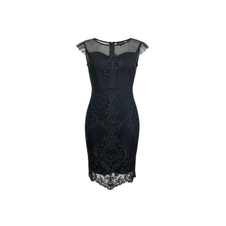 Robe noire en dentelle brodée – Robe fourreau chic et élégante