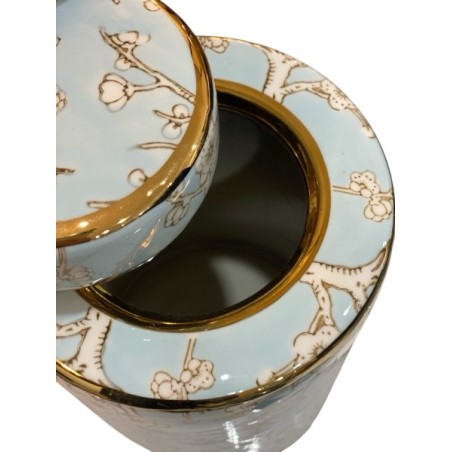 Vase décoratif bleu et doré à motifs floraux | Élégance chic