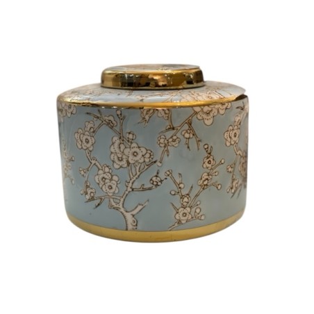 Vase décoratif en céramique bleu et or – Motif floral raffiné