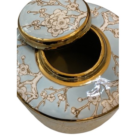 Vase décoratif en céramique bleu et or – Motif floral raffiné