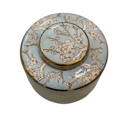 Vase décoratif en céramique bleu et or – Motif floral raffiné