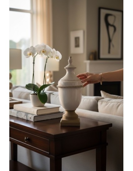 Vase décoratif en céramique blanche patinée – Élégance classique & chic