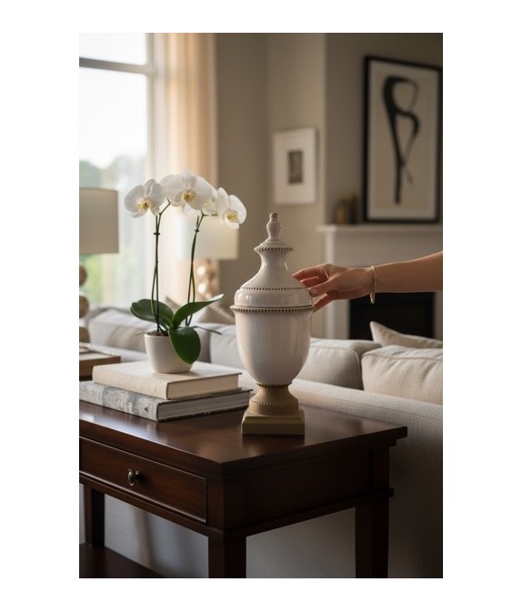 Vase décoratif en céramique blanche patinée – Élégance classique & chic