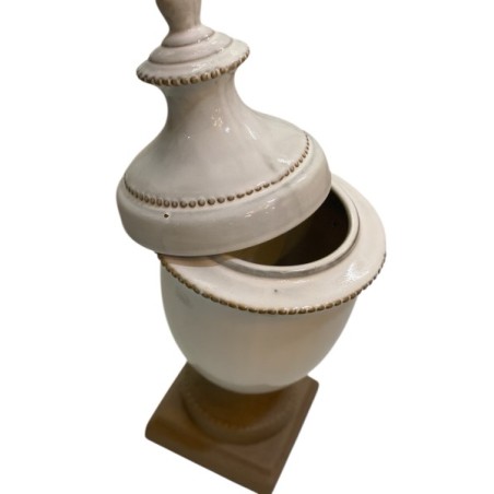 Vase décoratif en céramique blanche patinée – Élégance classique & chic