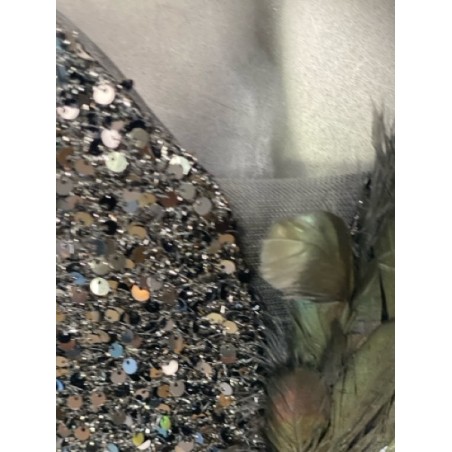 Robe de soirée noire à sequins asymétrique avec plumes – Robe cocktail glamour