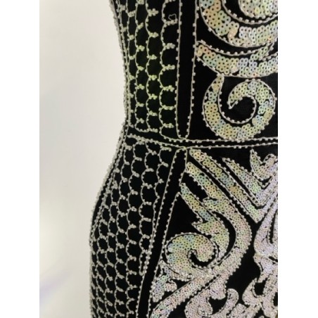 Robe noire brodée argent – Robe de soirée élégante femme