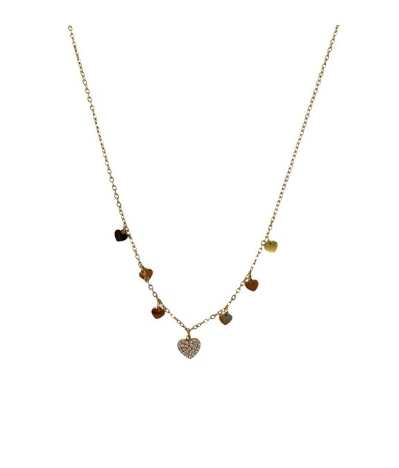 Collier doré à pampilles cœur en acier inoxydable