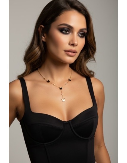 Collier fin avec pendentif papillon en acier inoxydable