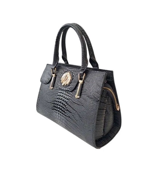 Sac à main femme noir effet croco