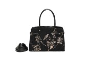 Sac à main femme noir à motif branche et oiseau brodées en doré Sac à main femme noir à motif branche et oiseau brodées en doré