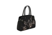 Sac à main femme noir à motif branche et oiseau brodées en doré Sac à main femme noir à motif branche et oiseau brodées en doré