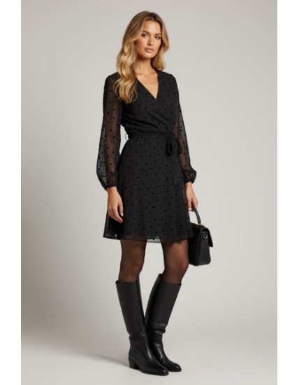 ROBBE NOIR POIS VELOURS