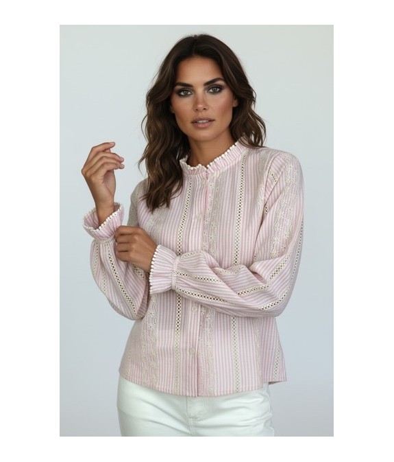 Chemisier en coton rayé rose poudre– Élégance naturelle & confort absolu