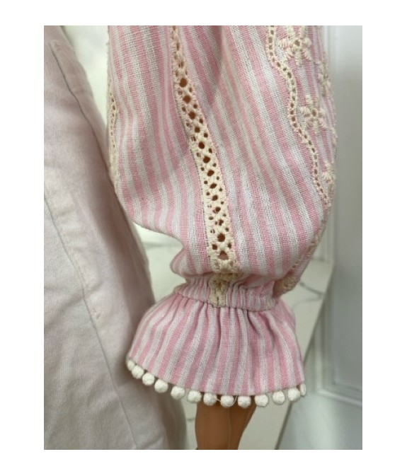 Chemisier en coton rayé rose poudre– Élégance naturelle & confort absolu