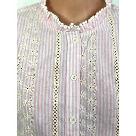 Chemisier en coton rayé rose poudre– Élégance naturelle & confort absolu