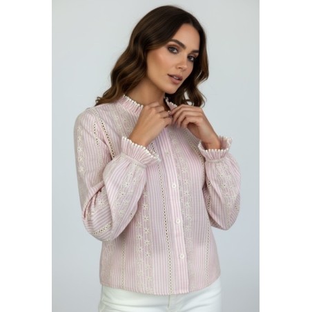 Chemisier en coton rayé rose poudre– Élégance naturelle & confort absolu