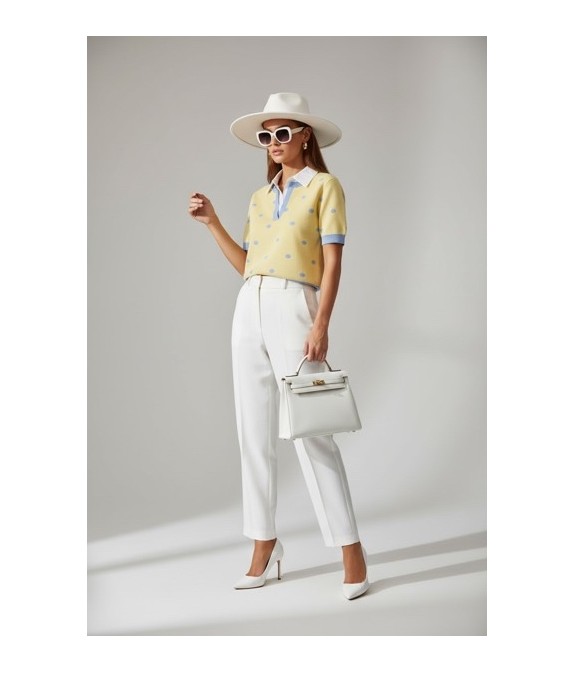 Pull femme jaune pastel à pois – Col intégré élégant