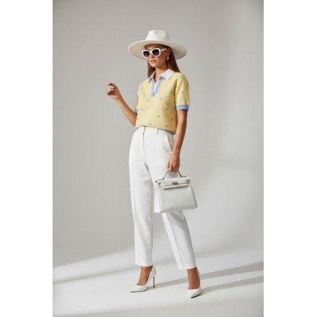 Pull femme jaune pastel à pois – Col intégré élégant