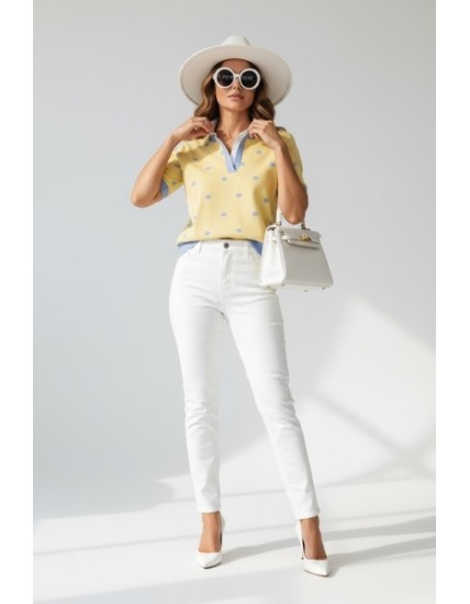 Pull jaune poudré à col intégré