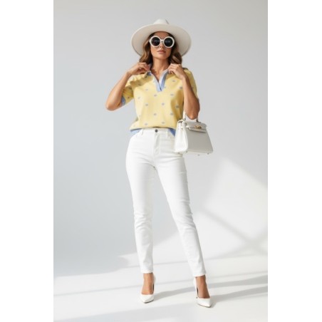 Pull femme jaune pastel à pois – Col intégré élégant