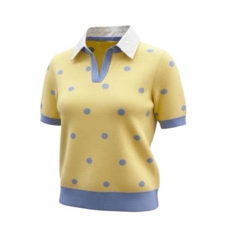 Pull femme jaune pastel à pois – Col intégré élégant
