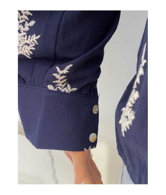 Blouse manche longue  bleu marine brodée