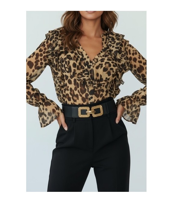 Blouse Léopard Femme – Taille Smockée & Col Chemise Chic