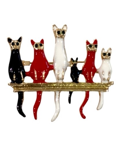Broche chats rouge noir