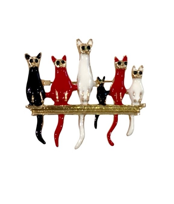 Broche chats rouge noir